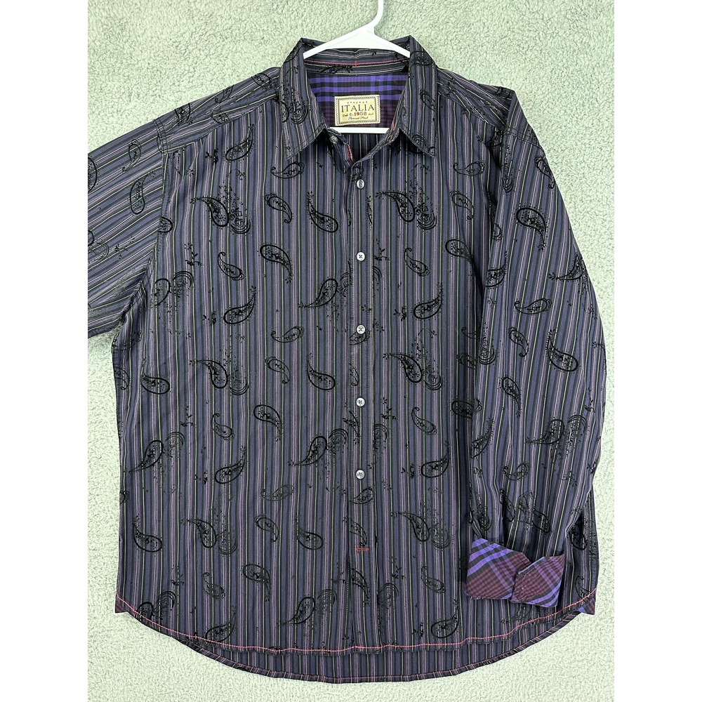 Italia 1958 Shirt Mens XL Paisley Stripe Long Sleeve Textured Art Casual VTG